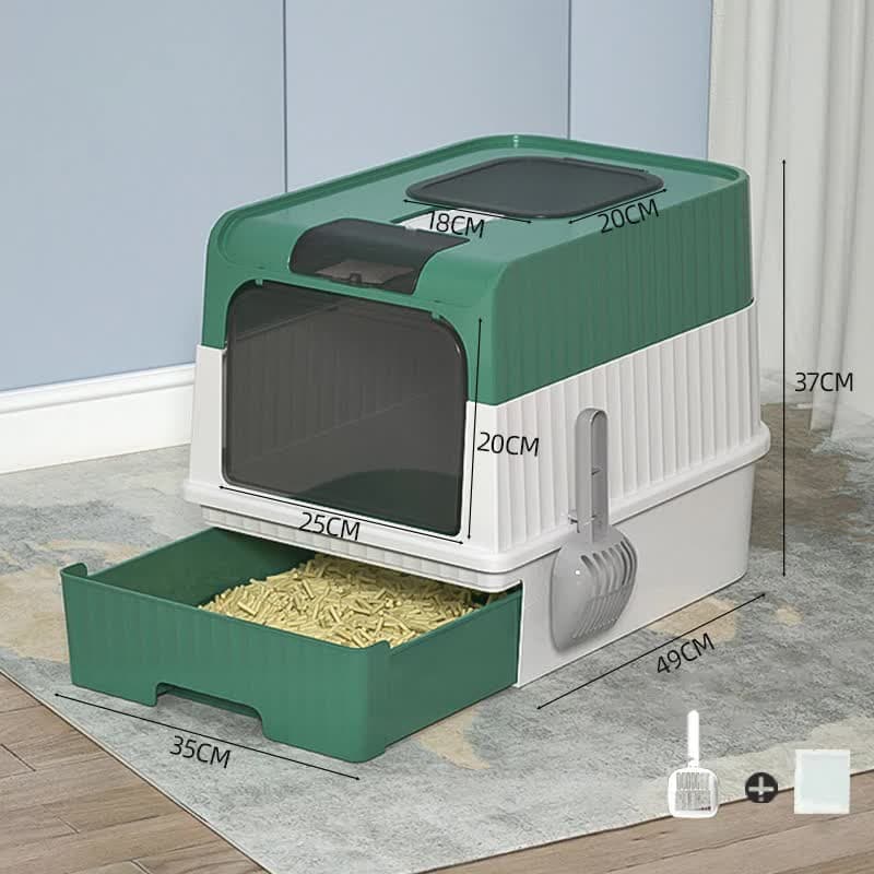 Large Enclosed Cat Litter Box with Drawer and Scoop - Odor Control, Removable Tray, Easy Clean Design
