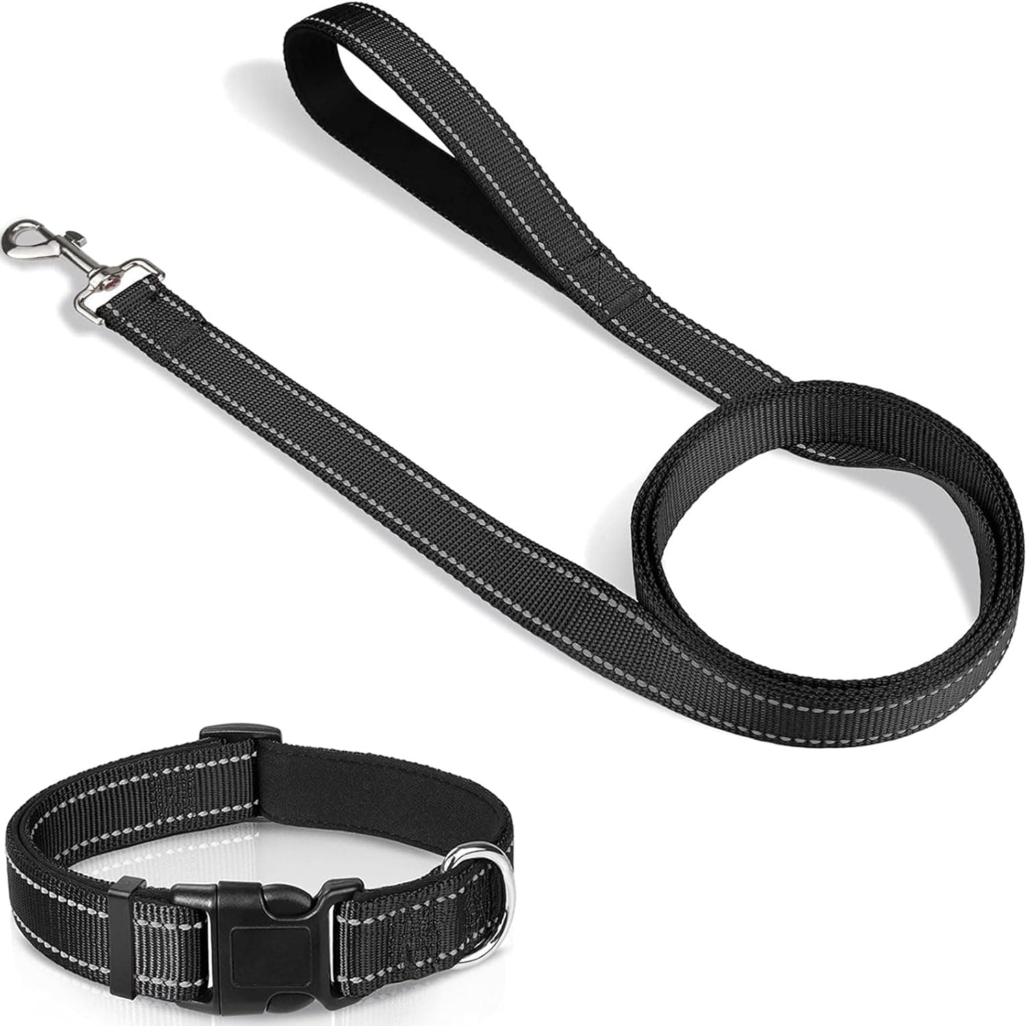 1.8 m × 2.5 cm Dog Leash and Collar (46-71 cm), Reflective Soft Neoprene Padded Pet Collars Leashes for Extra Large Dog, Black -, photo 1 of 7