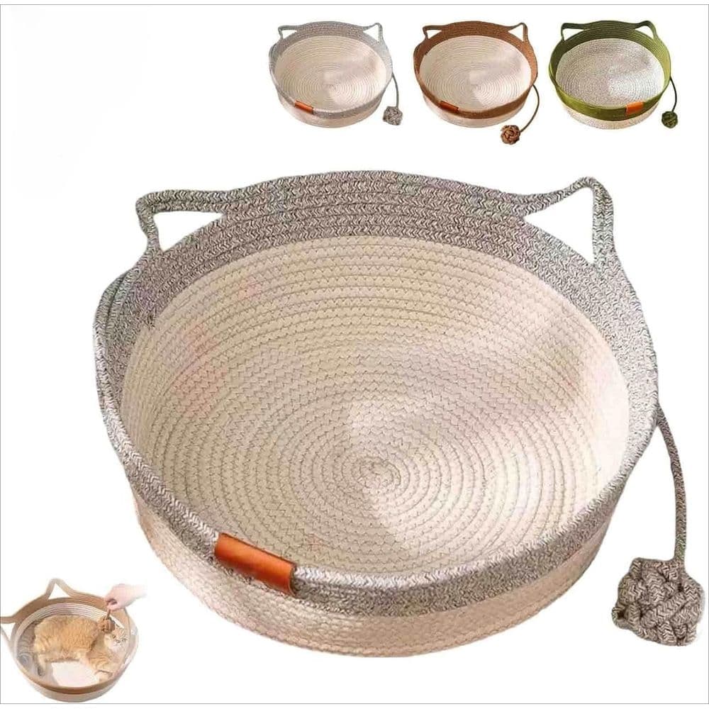 Basket for Cats with Durable Cotton Rope Weave, Handwoven Foldable Round Pet Bed with Teasing Ball, All-Season Indoor Comfort, Easy to Clean., photo 1 of 5