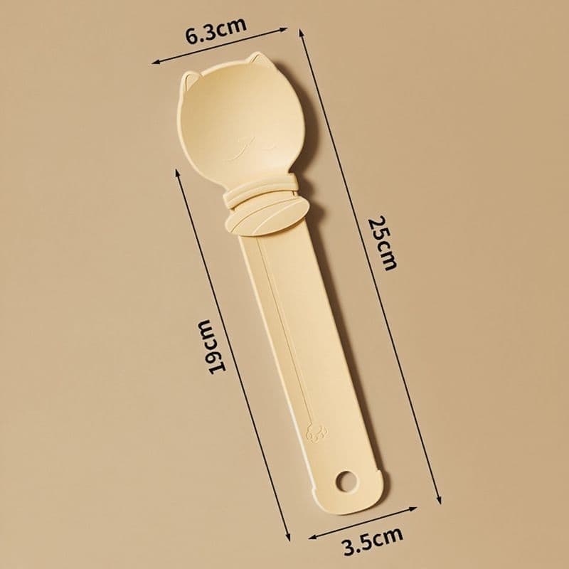 Cat Treat Spoon for Wet Food & Paste - Extra-Long PP Handle, Food-Grade Squeeze Feeder with Anti-Spill Bowl, Easy One-Handed Operation for Cats