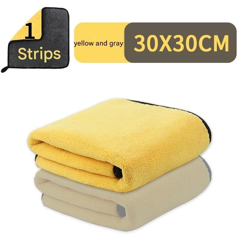 Yellow and Grey 30*30cm Pet Towel- Thickened Coral Fleece Super Absorbent Quick Dry Bath Towel for Dogs and Cats, Non Shedding Grooming Wrap, photo 1 of 10