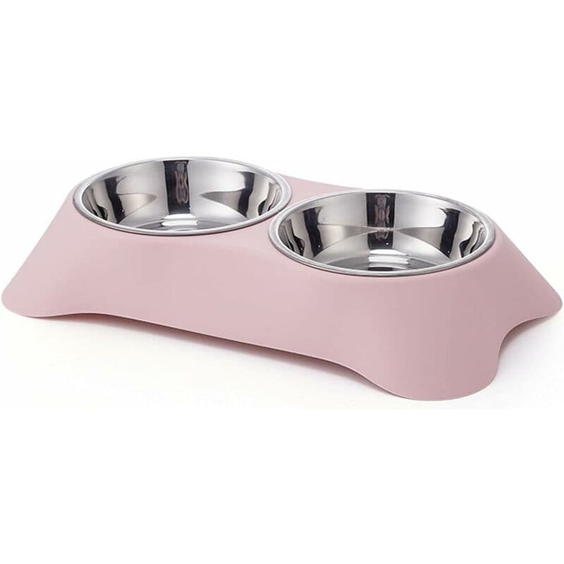 Double Dog Bowl, Non-Slip Stainless Steel Double Bowl With Spill Proof For Small Dogs And Cats (S, Pink), photo 1 of 4