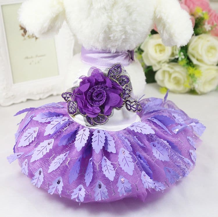 Shine Pet Dress Mesh Princess Tree Leaves Tree leaves wedding dress purple XS, photo 1 of 7