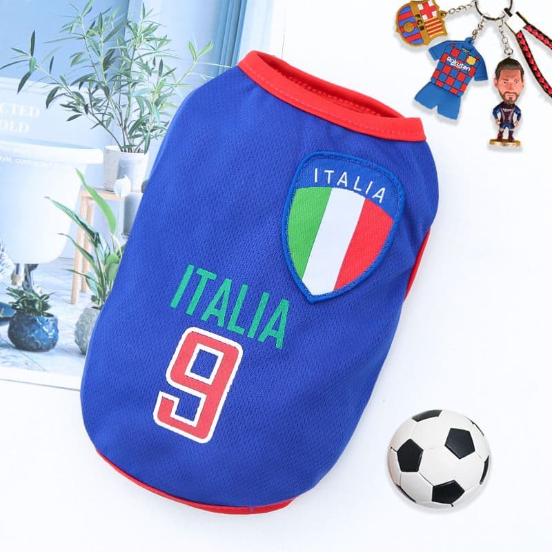 Pet Soccer Jersey Vest Dog Cat Sport Wear - . Dark Blue No. 9 Italian