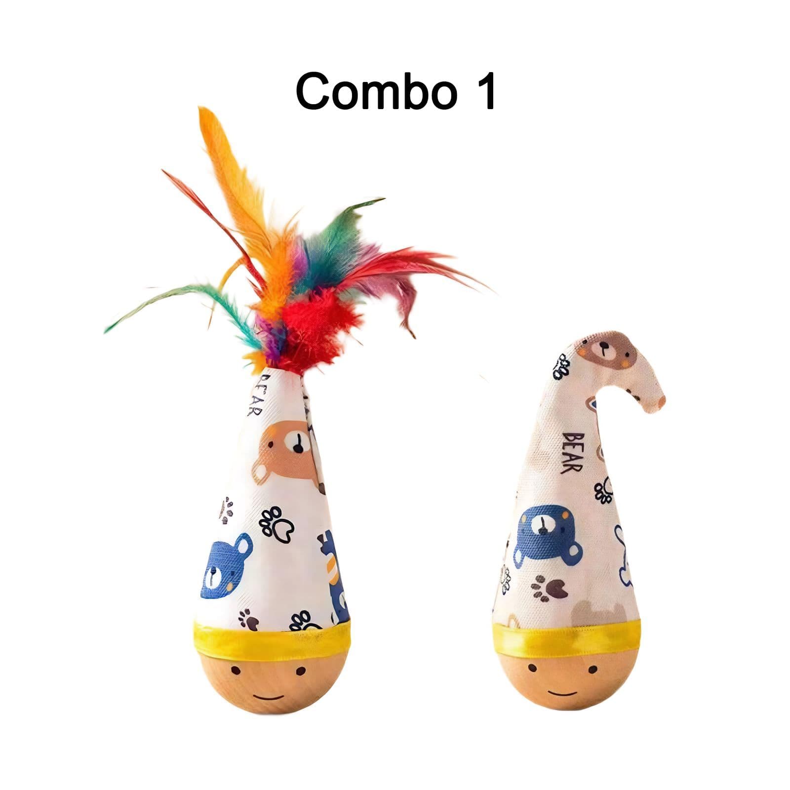 Self-Righting Pet Toy with Natural Wood Base and Durable Fabric Top, Featuring Feather Options and Playful Smile Design, Perfect for Indoor Cats and Small Dogs to Chase, Bat, and Enjoy Endless Fun., photo 1 of 10