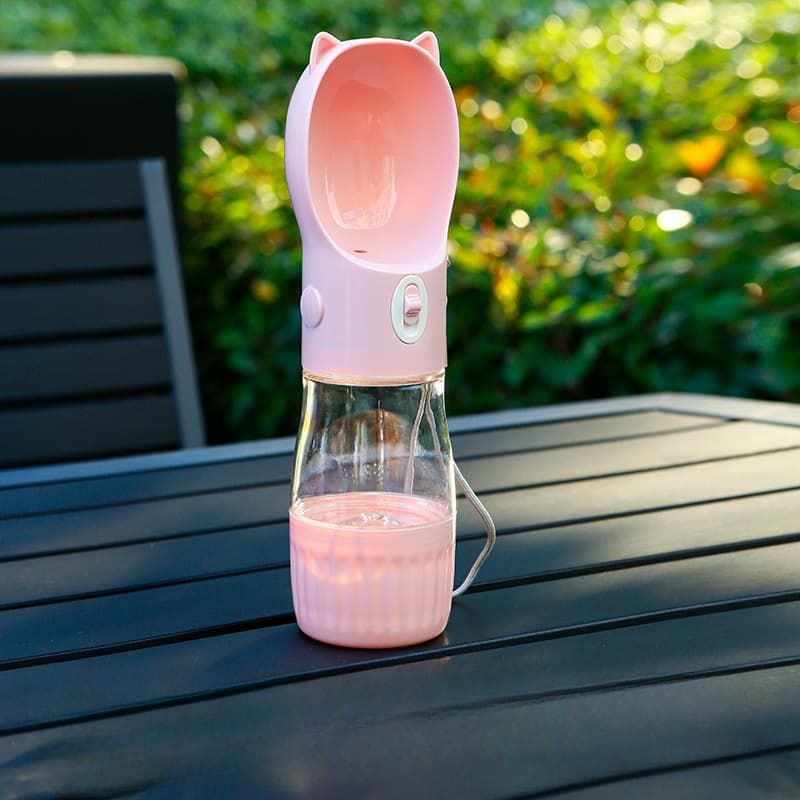 Portable Dog Water Bottle with Built-in Bowl Dispenser - 250ml Water,180ml Food Capacity, Leak-proof for Travel and Walks
