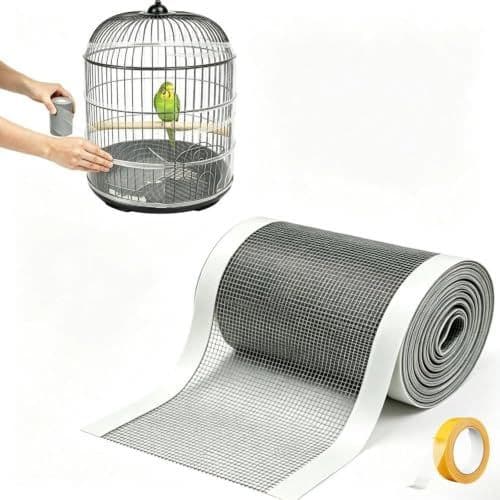 2 Roll Bird Cage Seed, Cuttable Mesh Tape for Seed Guards Bird Cage Seed, Adjustable Mesh Cover,Adhesive Mesh Patch for Parrot Parakeet & Cockatiel Cage - Black
