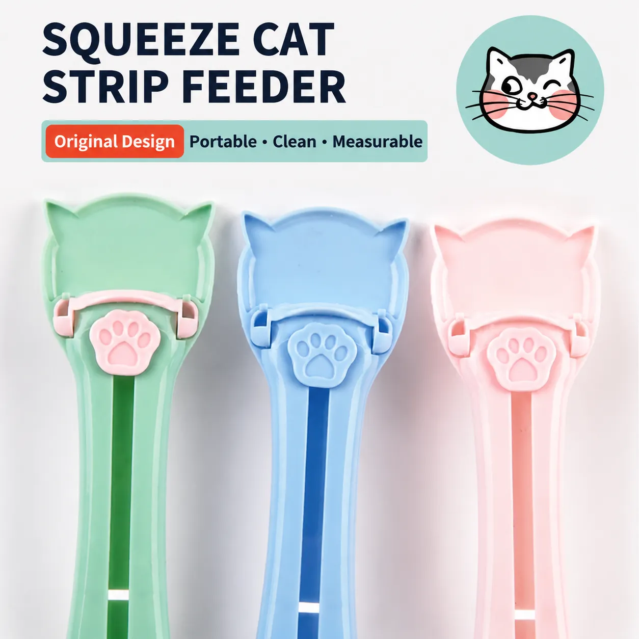 Cat Treat Paste Dispenser Spoon with Cat Paw Push Button – Portable Squeeze Feeder for Wet Food, Mess-Free Outdoor Use, Easy Clean Food-Grade PP, Cute Ear-Shaped Scoop Design, photo 1 of 10