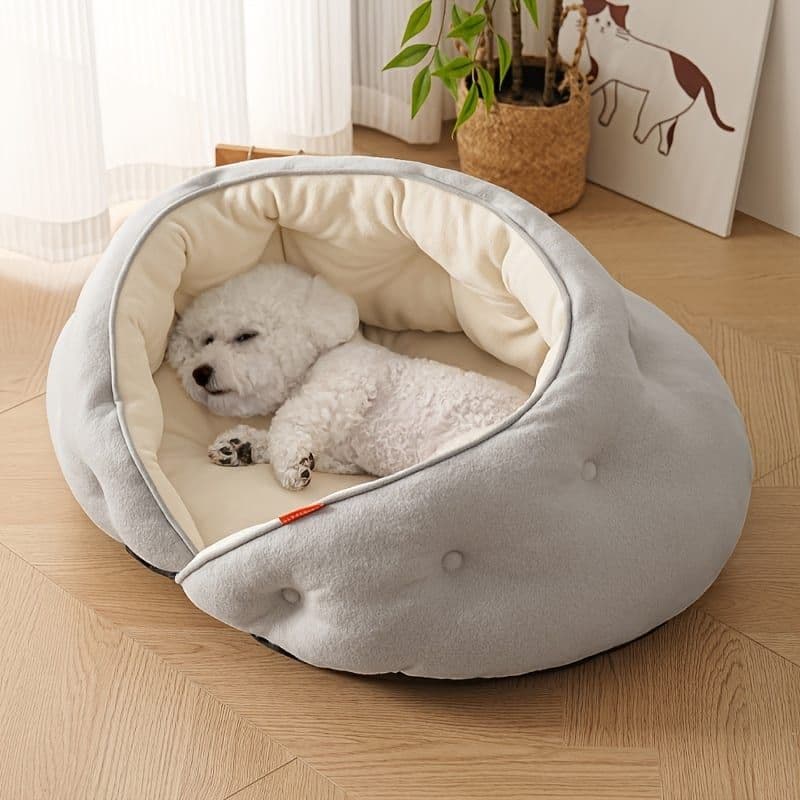 Semi-Enclosed Pet Bed with Plush Comfort and Anti-Slip Base – Ideal for Cats and Small to Medium Dogs Seeking a Cozy, Secure Sleep Spot for All Seasons,), photo 1 of 10