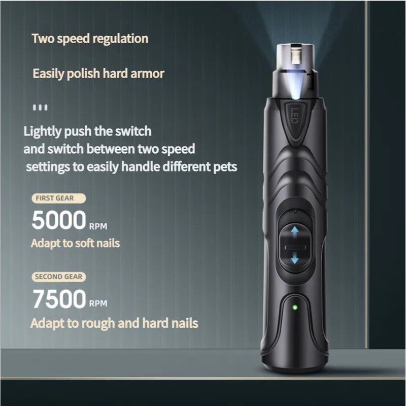 Dual-Speed Pet Nail Grinder with LED Light, USB Rechargeable, 5000-7500 RPM for Safe and Painless Grooming, photo 1 of 4