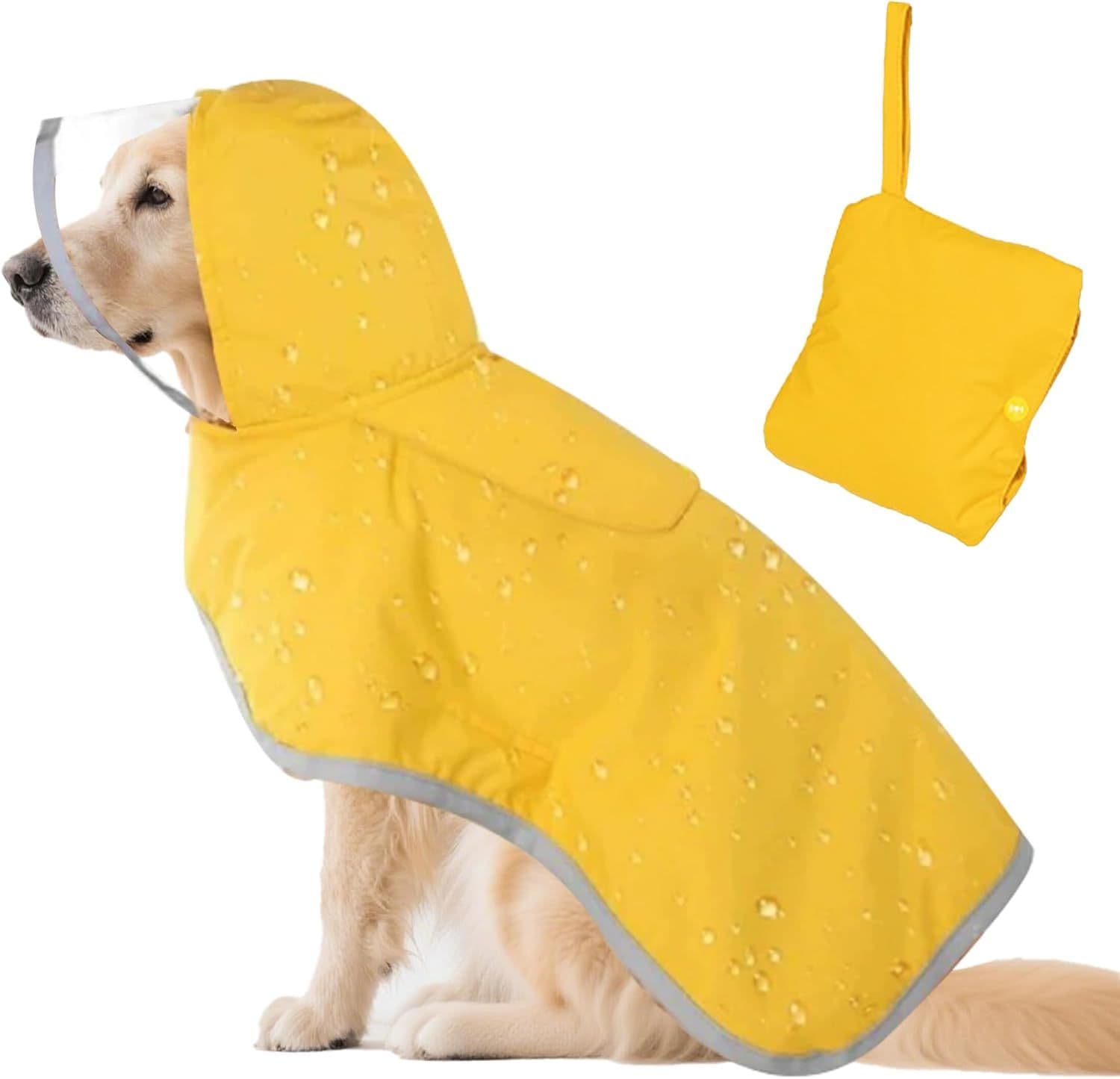 Dog Raincoat, Adjustable Dog Rain Jacket Clear Hooded Double Layer, Waterproof Poncho with Reflective Strip Straps and Storage Pocket for Small Medium Large Puppies(M), photo 1 of 5