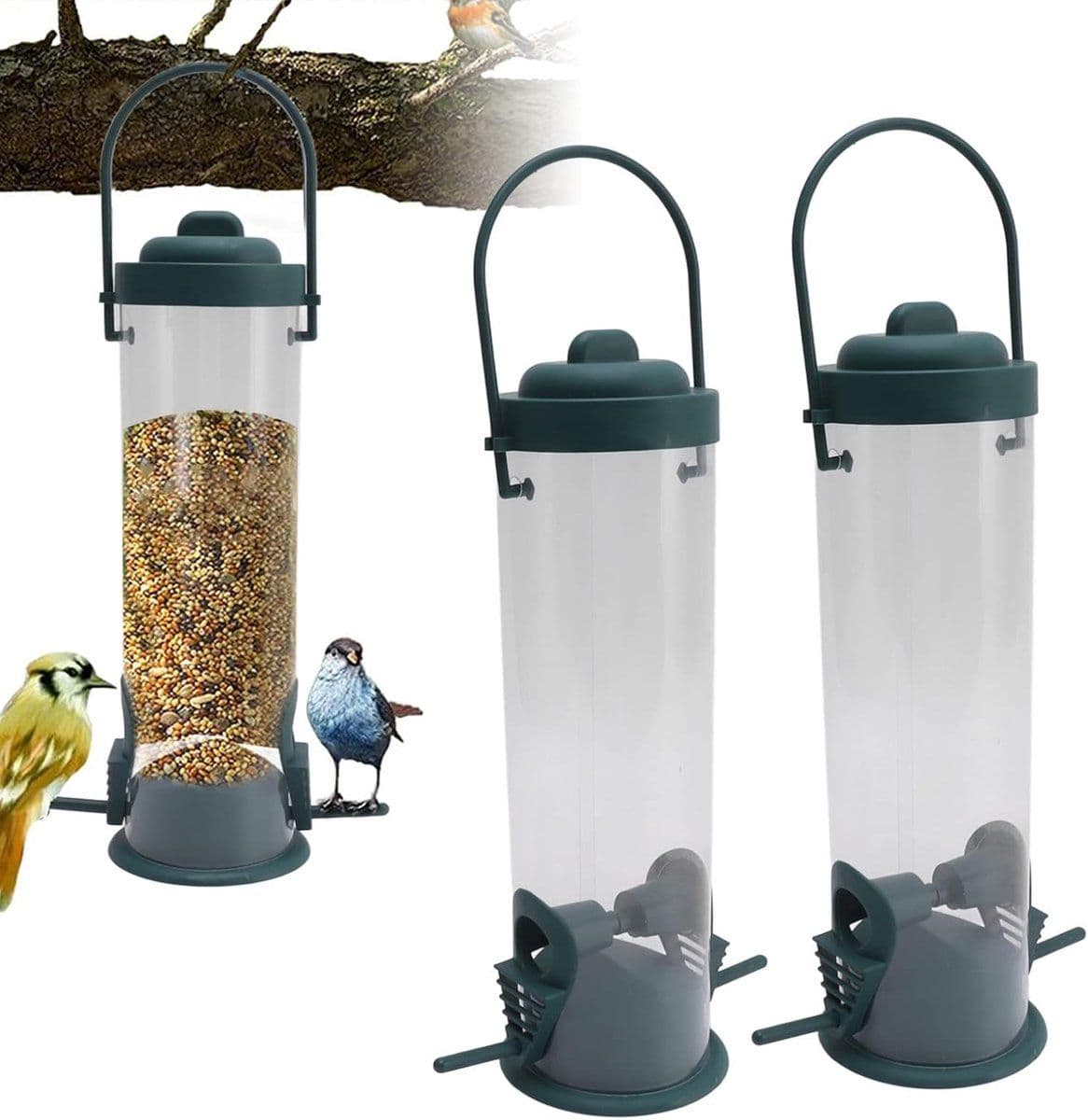 2 Pieces Bird Feeder House, Outdoor Bird Feeders, Hanging Tubular Bird Feeders for the Garden, Tubular Bird Feeders for Outdoor Use, 29x14x6.5 cm, photo 1 of 5