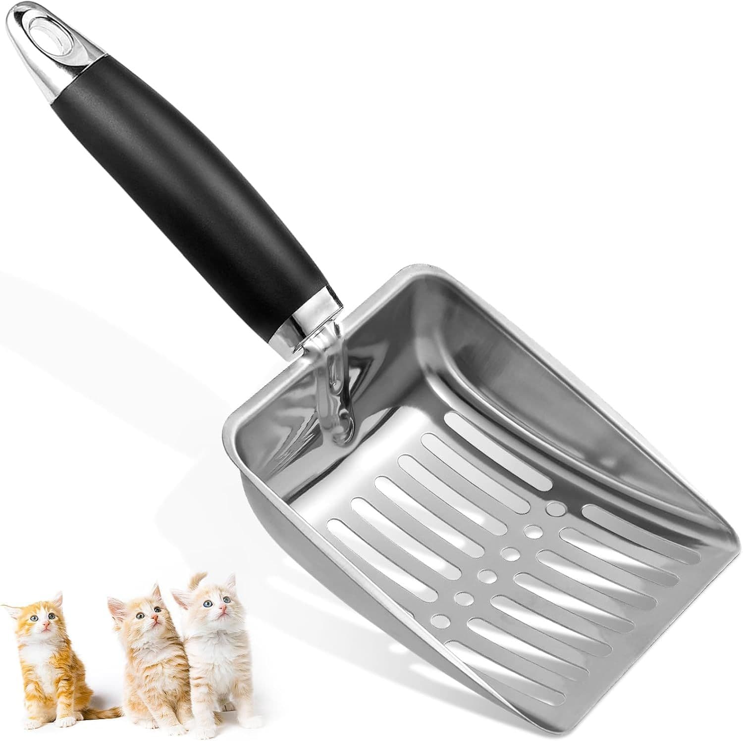 Stainless Steel Cat Litter Scoop, Durable Fine-Mesh Metal Litter Shovel for Litter Boxes and Easy Waste Removal, Light Black, Size M, photo 1 of 7