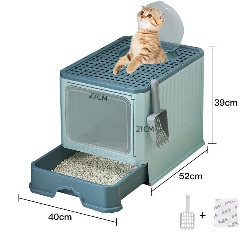 Top-Entry Cat Litter Box with Drawer - Enclosed Design, Easy Clean, Odor Control, Anti-Tracking Lid