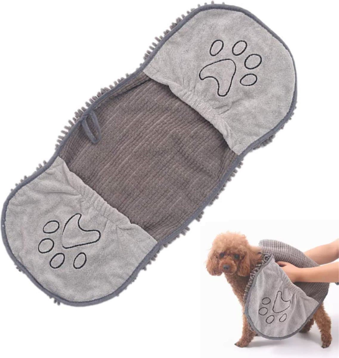 Pet Towel - Dog Towel - Absorbent Dog Drying Towel - Dog Towel with Hand Pockets - Pet Bath Towel - Sustainable - Machine Washable - For Cats and Dogs - 80x35 Cm - Grey - 1 Piece, photo 1 of 5