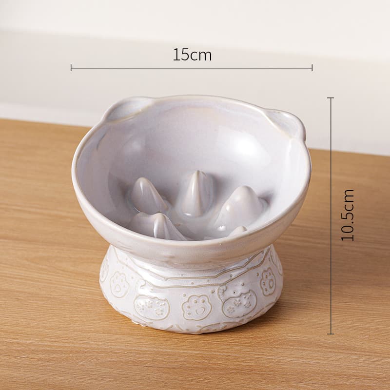 White Vintage Slow Feeder Ceramic Pet Bowl - Anti-Choke Wide-Mouth Design for Cats & Dogs, Prevents Black Chin, photo 1 of 2