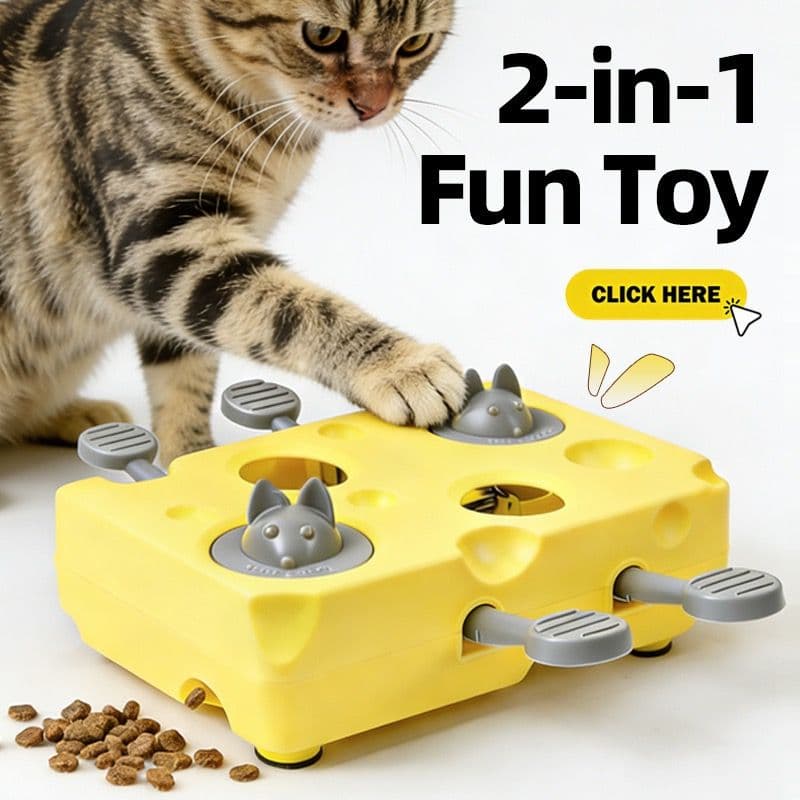 Interactive Cheese Whack-a-Mole Puzzle Toy for Cats and Dogs – Treat Dispensing Snack Feeder, Brain Training Enrichment Game, and Fun Pet-owner Bonding Activity for Indoor Play (Yellow), photo 1 of 10