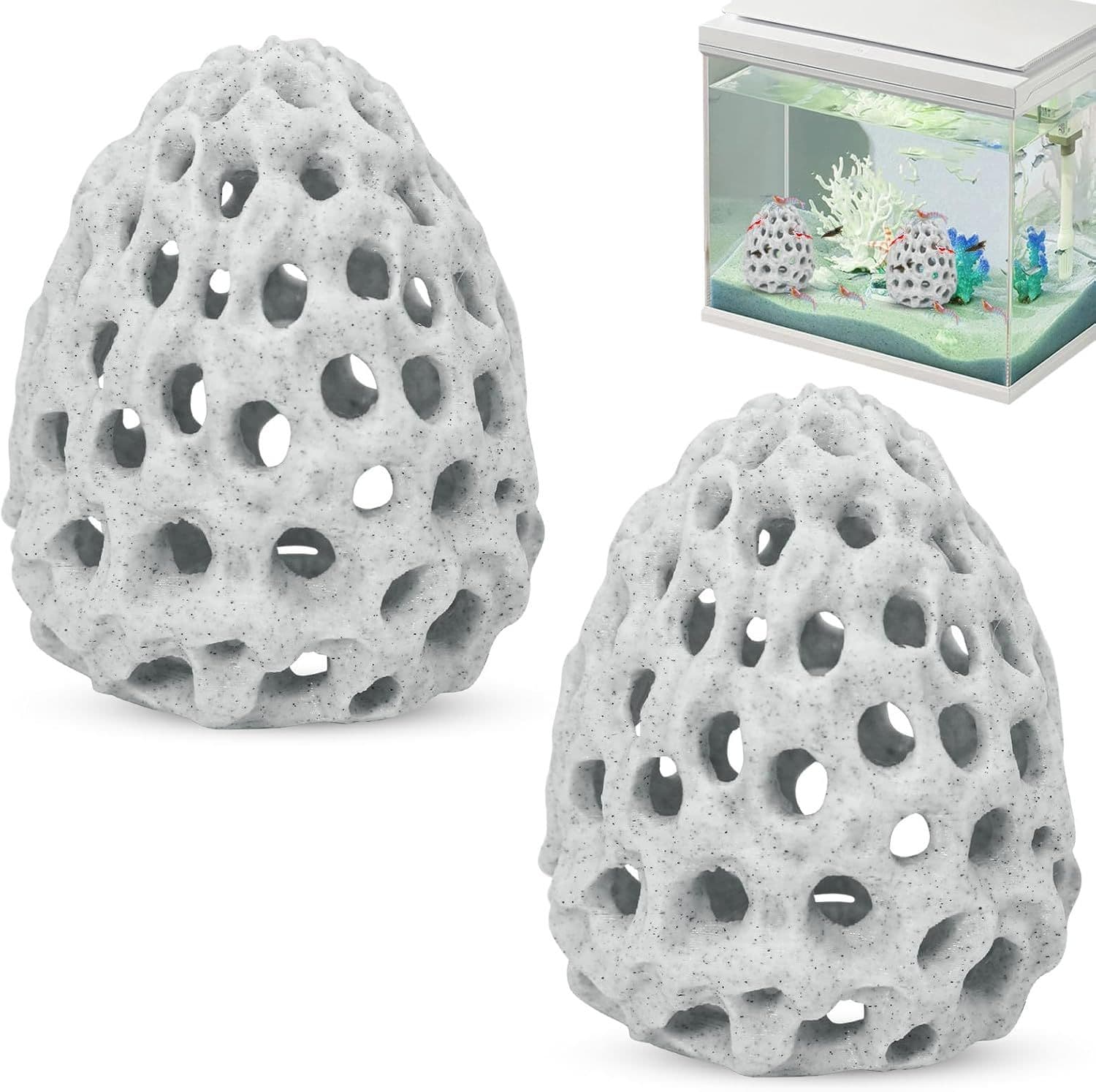 2 Pack Shrimp Dome Aquarium Caves, Suction Cup Fish Tank Hideouts for Shrimp, Bettas and Guppies to Rest, Hide and Breed, White, photo 1 of 7