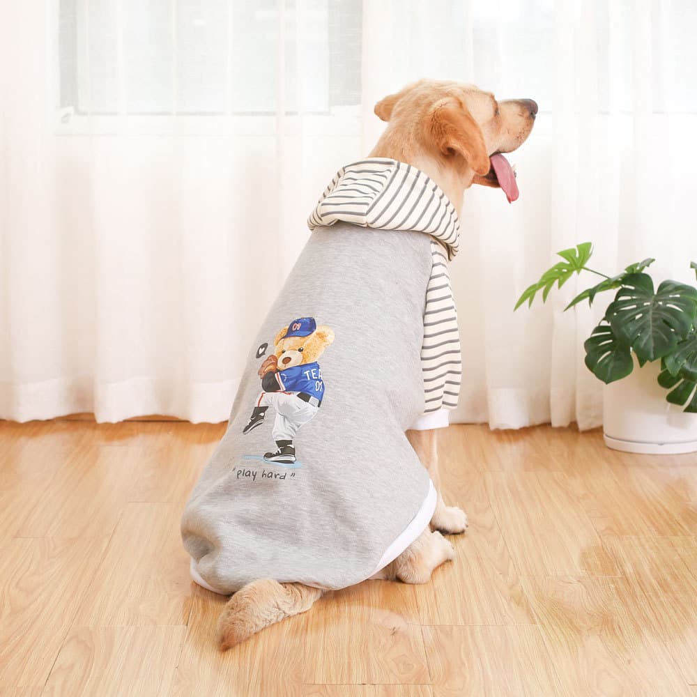 Autumn/Winter Dog Clothes - Hoodie with Striped Hood & Baseball Bear