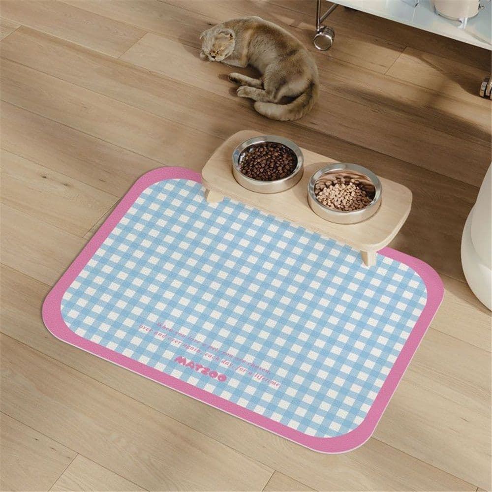 Checkered Dog Food Mat, Absorbent Leak-Proof Pet Feeding Mat, Quick Dry Cat Food Mat for Messy Drinkers 40 x 30 cm, photo 1 of 5
