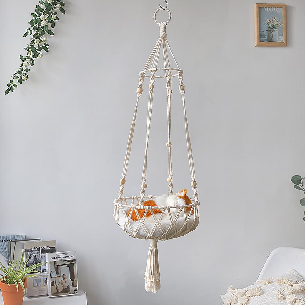 Pet Hammock for Cats with Wooden Beads - Pet Swing padding not included (Diameter
