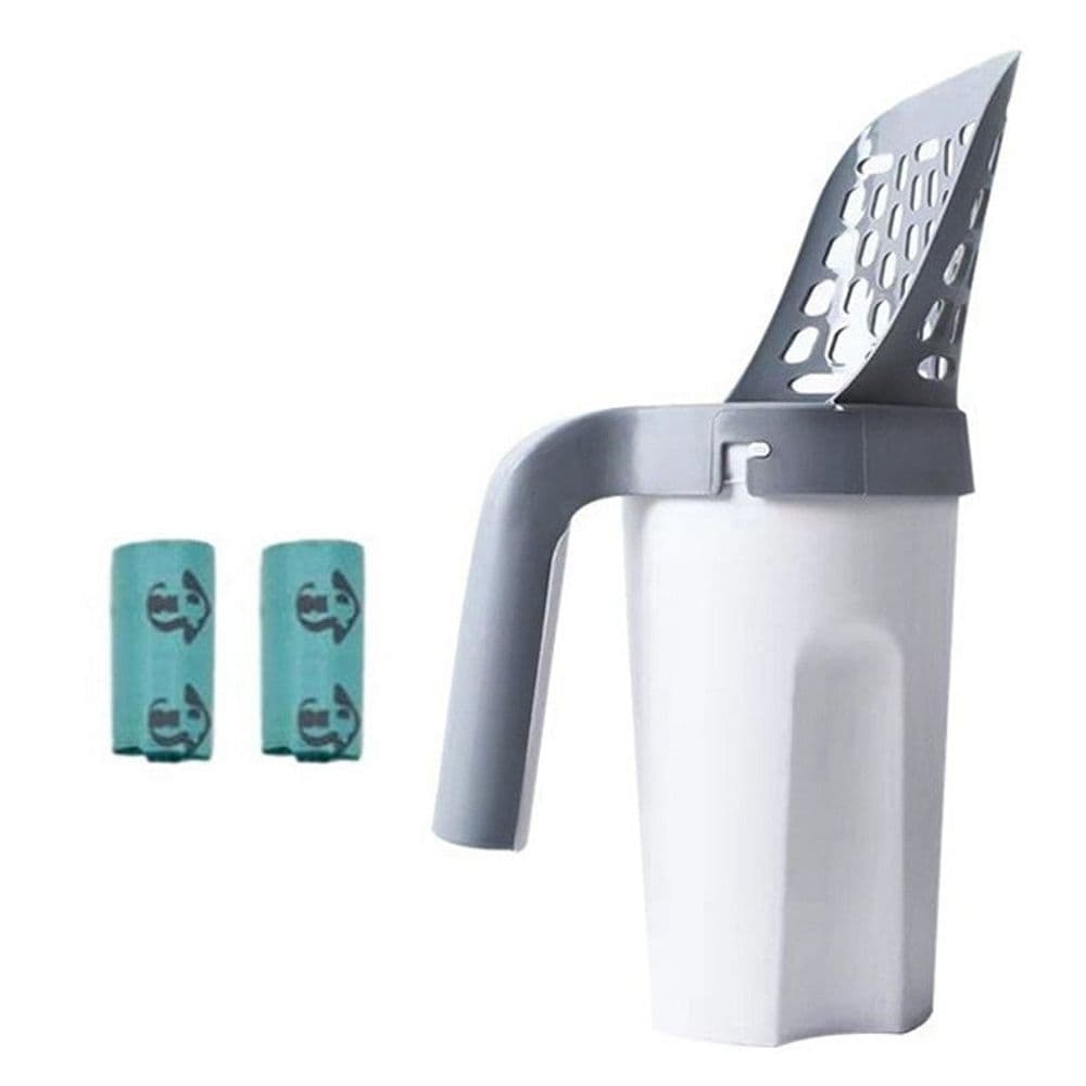 Cat Litter Shovel with 2 Trash Bags, Gray & Blue Plastic Scoop for Litter Box Cleaning, photo 1 of 5