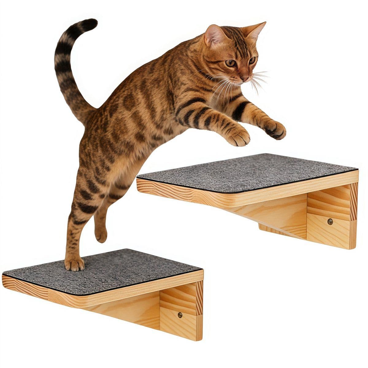 Set of 2 Cat Wall Shelves, Wooden Climbing Steps for Wall Mount, Ideal for Living Room and Apartment, Natural Wood Color, 15 x 25 x 9.5 cm, photo 1 of 7