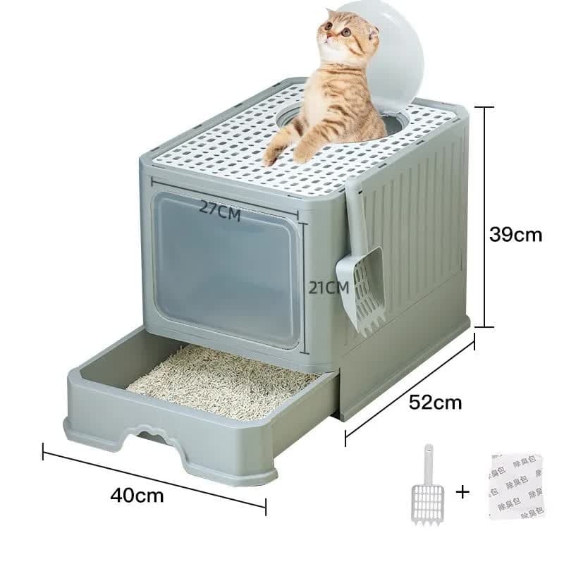 Top-Entry Cat Litter Box with Drawer - Enclosed Design, Easy Clean, Odor Control, Anti-Tracking Lid