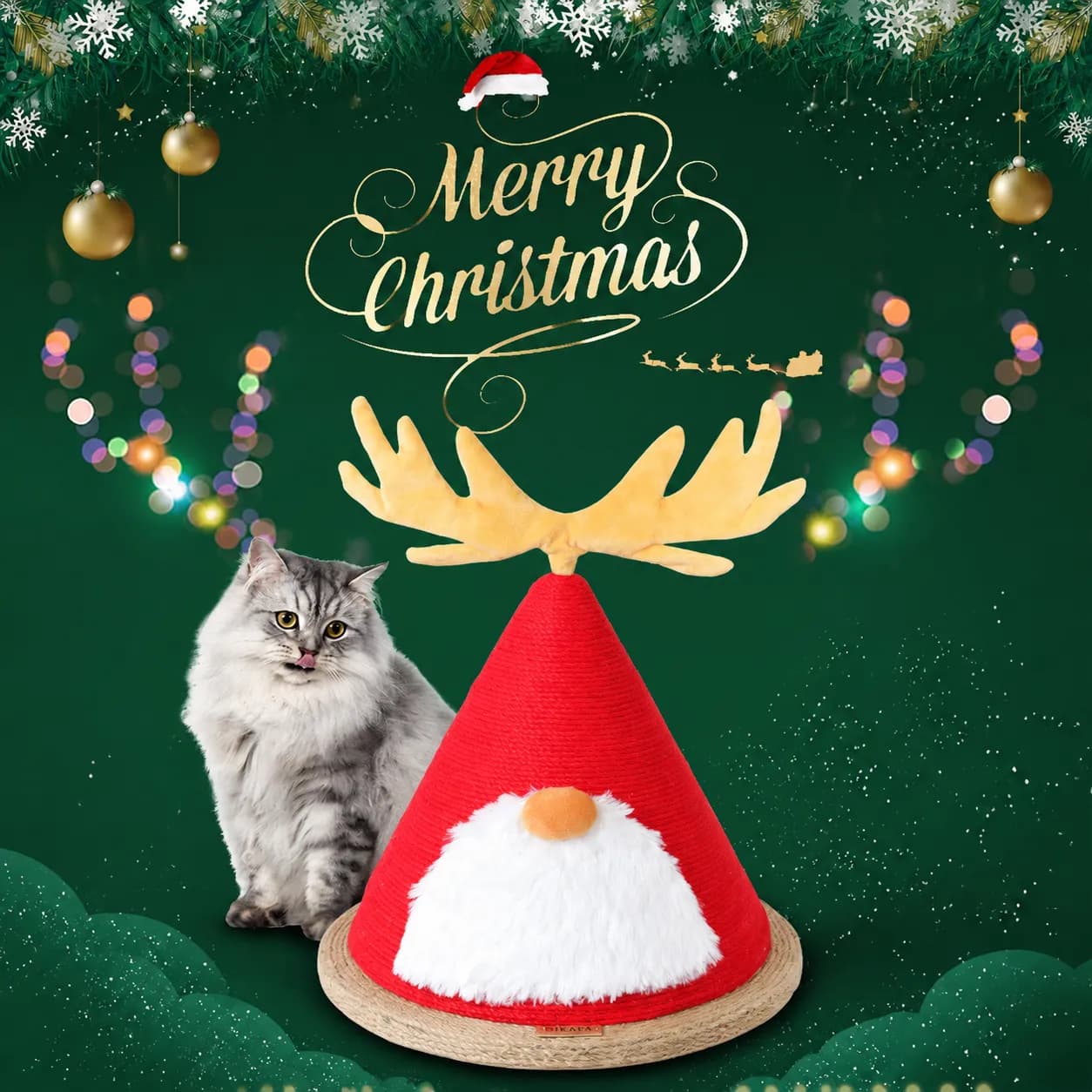 Delight Your Feline Friend with a Christmas Tree Cat Scratching Post – A Festive Conical Sisal Playground Complete with Plush Antlers, Whiskers, and a Sturdy Round Base, Perfect for Holiday Scratching, Climbing, and Home Decoration. (Red), photo 1 of 6