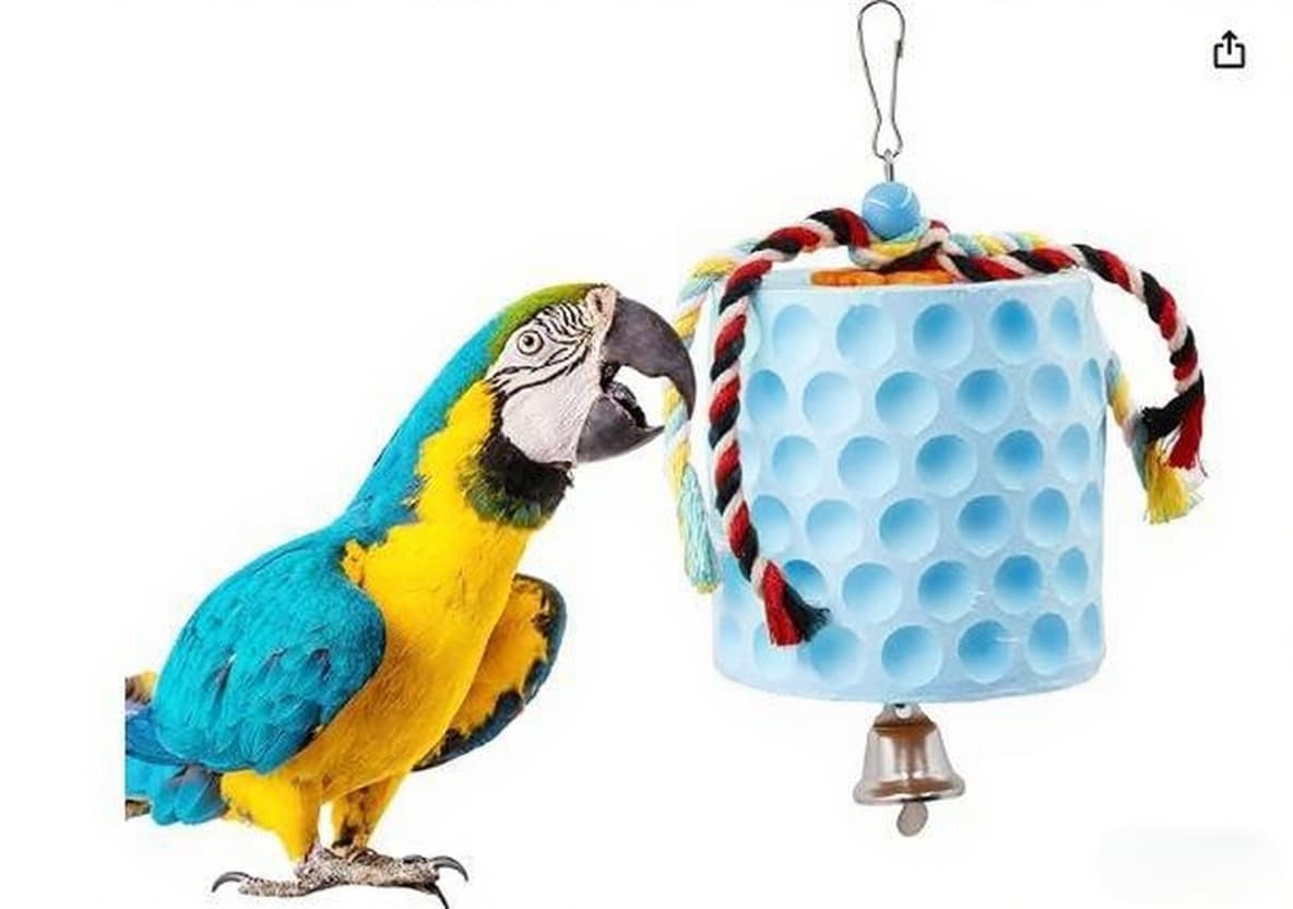 2-Pack Hanging Bird Chew Toy with Bell and Rope, Ideal for Parrots, Squirrels, and Rodents – Durable Wood-Based Grinding Stone for Beak Exercise and Enrichment