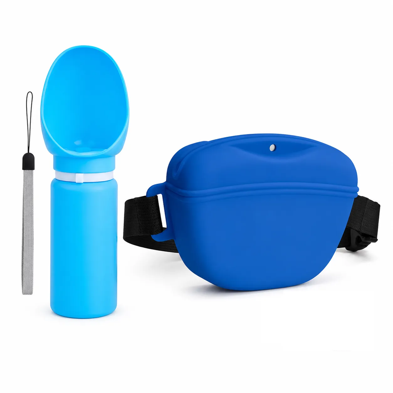 Portable Silicone Pet Water Bottle and Treat Pouch Set - 550ml Foldable Leak-Proof Dog Travel Cup with Magnetic Waist Bag for Outdoor Training and Walking