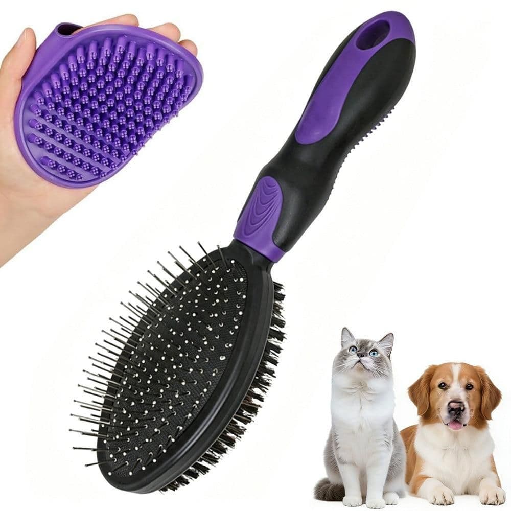 2PCS Pet Grooming Tools Double-Sided Brush for Shedding and Bathing for Short/Long Haired Dogs Cats