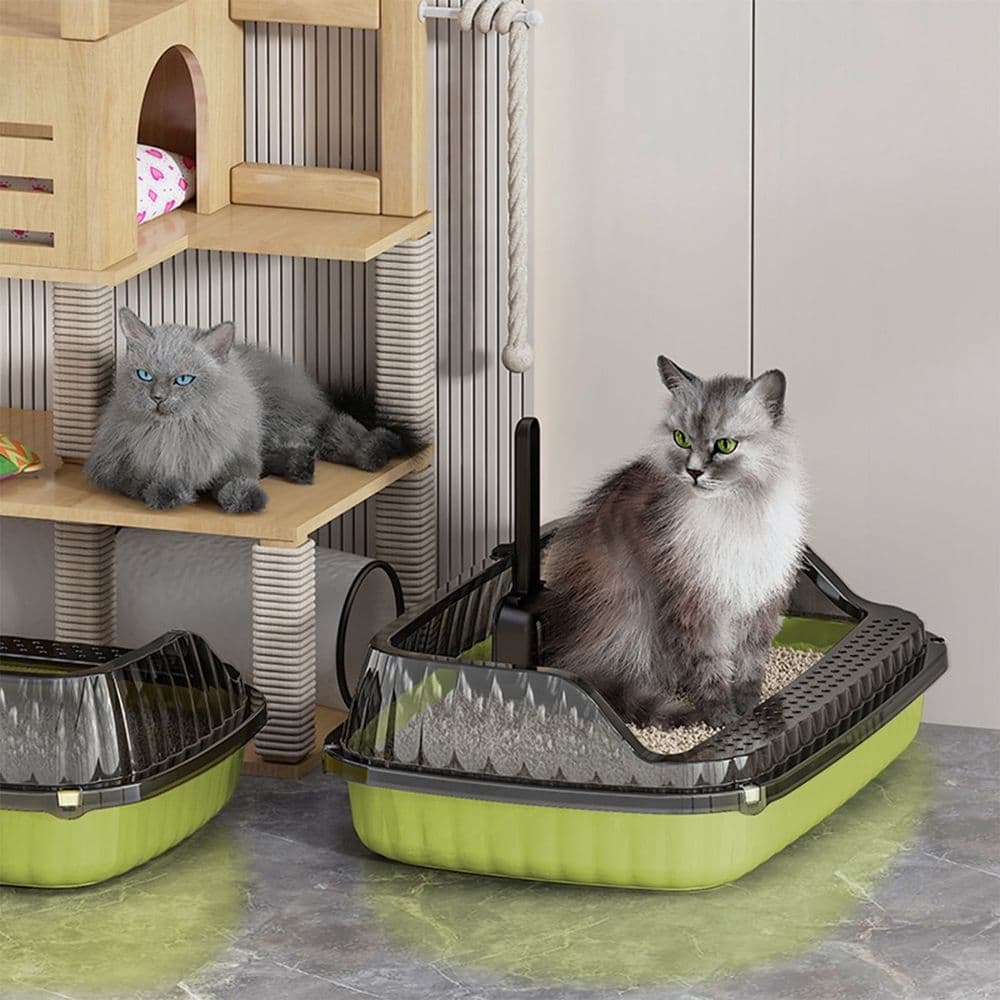 Anti-Splashing Cat Litter Pan, Semi Enclosed Cats Litter Box, Kitten Toilet with Litter Sifting Scoop, Small Cats Litters Pan Kitten Toilet for Small Animal, Rabbit, photo 1 of 5
