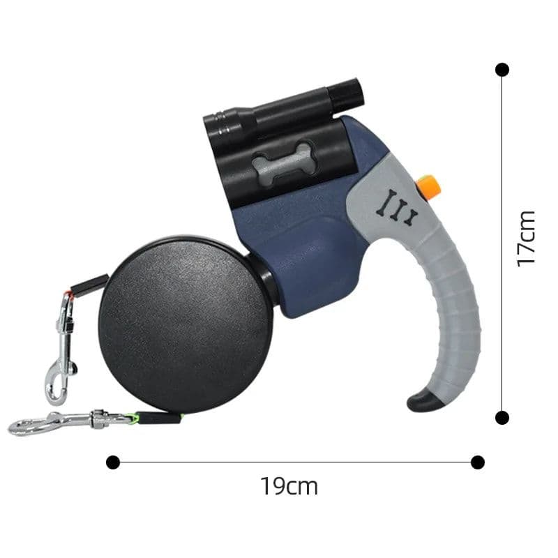 Dual-Head Retractable Dog Leash with Bright LED Flashlight and Built-in Waste Bag Dispenser – Walk Two Dogs Safely at Night with 360° Tangle-Free Control and Reflective Webbing, photo 1 of 10