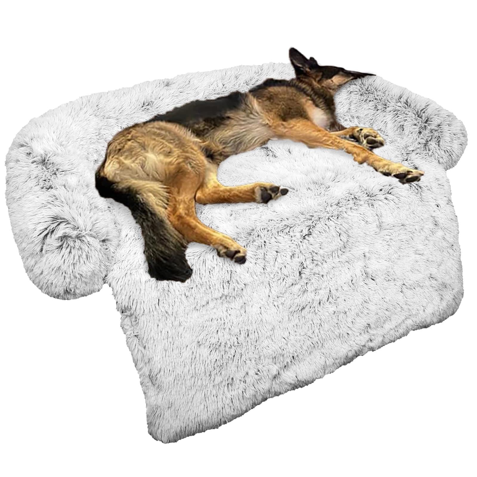 Calming Dog Bed Fluffy Plush Dog Mat for Furniture Protector with Removable Washable Cover for Large Medium Small Dogs and Cats (S Light Grey), photo 1 of 5