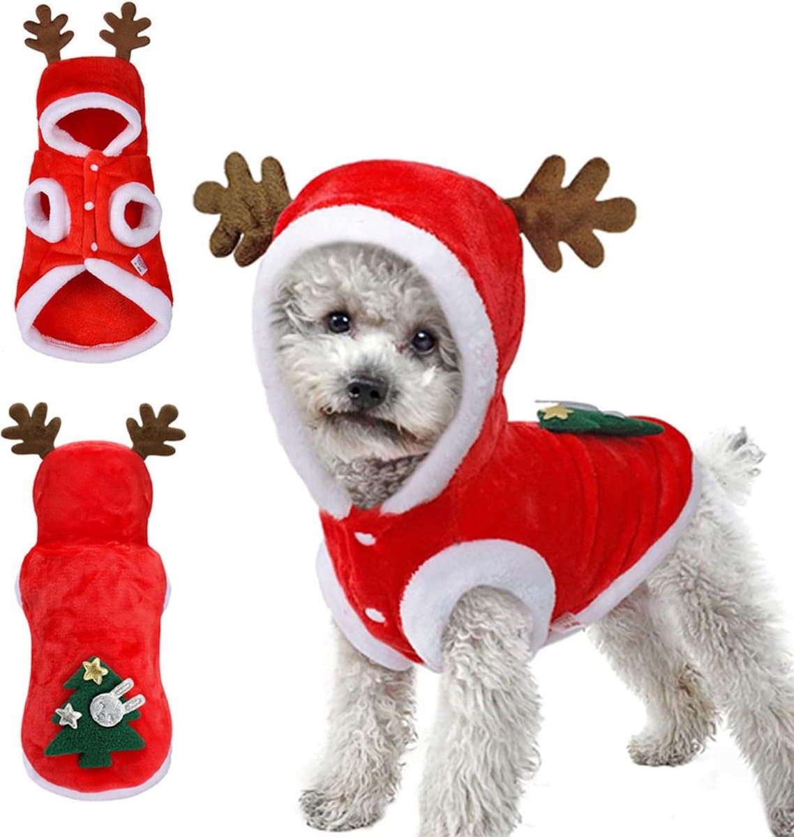 Dog Christmas Costume - Dog Christmas Costume - Hooded Dog Christmas Suit - Christmas Costume for Cats - Christmas Suit for Dogs and Cats - Size XS - Christmas Clothing for Dog or Cat - Dog Fancy Dress Costumes - Dog Clothing - Christmas Costume for Pets, photo 1 of 5