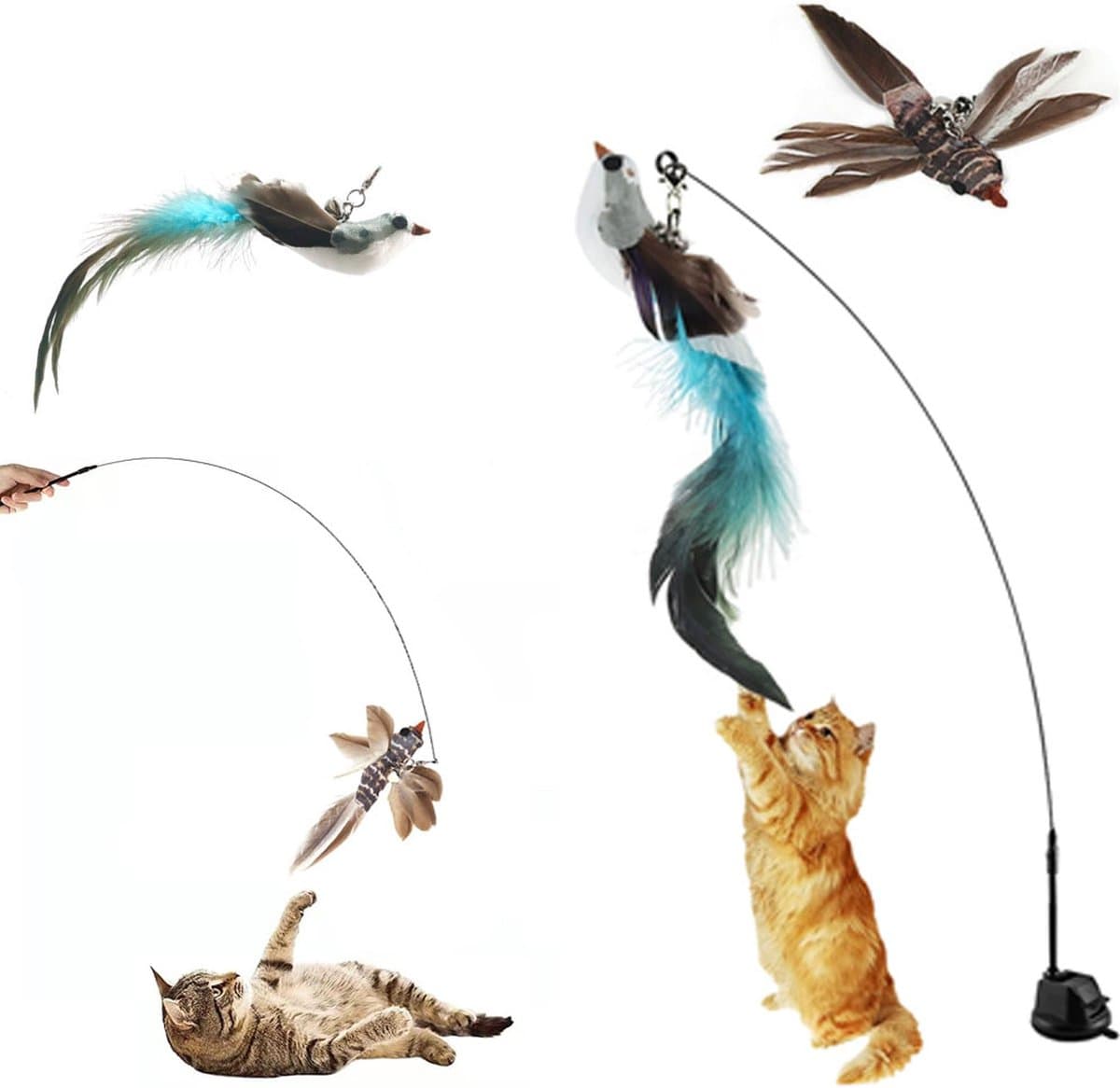 Toy Fishing Rod for Cats - Cat Play Rod - Cat Fishing Rod - 2 Extra Spring Heads - With Suction Cup Base - Interactive Cat Toy - Cat Toy - Cat Toys - Cat Troublemaker - Cat Toys, photo 1 of 5