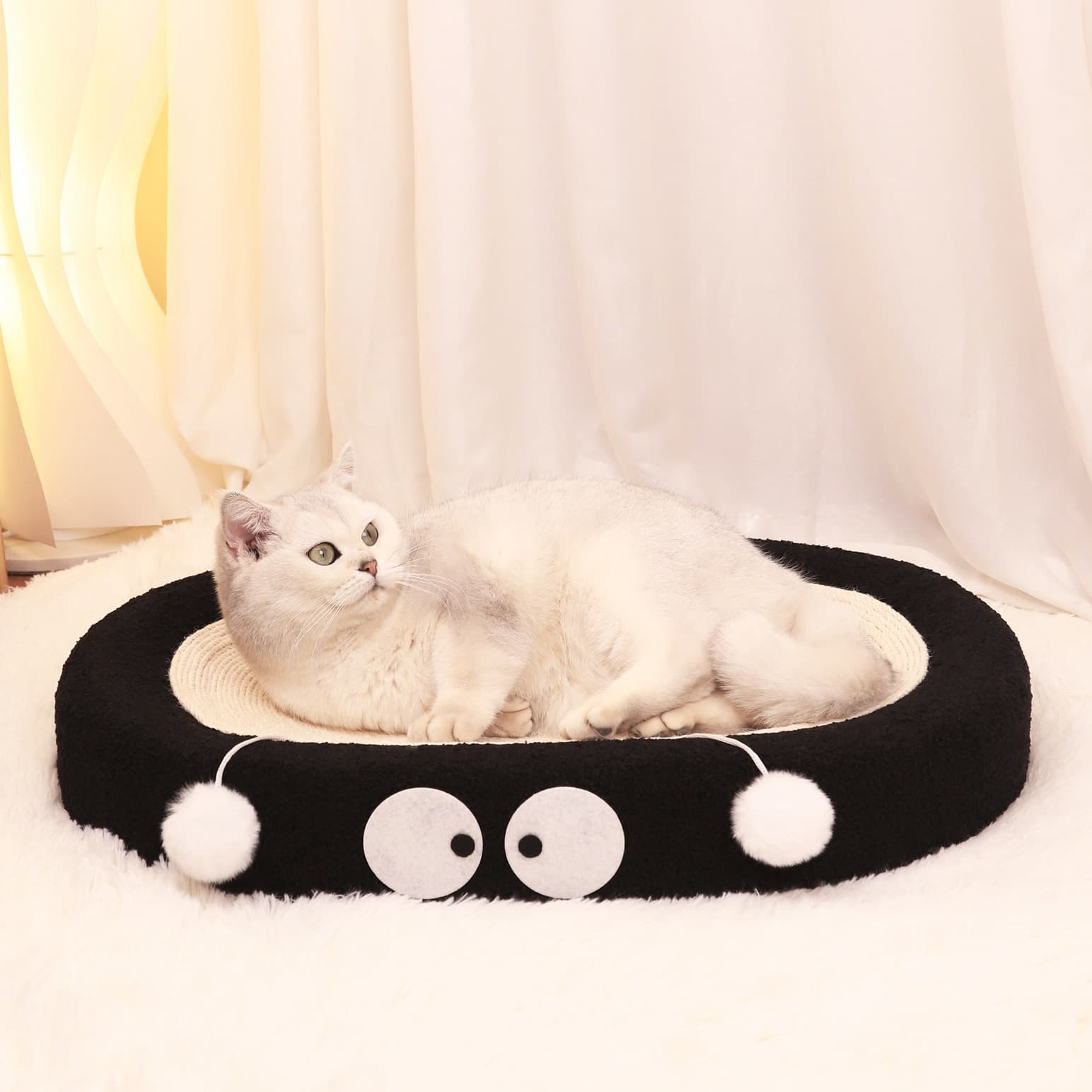 Large Cat Scratcher Bed 2 in 1 Sisal Scratching Pad & Plush Lounge Nest Durable Claw Grinder Mat for Indoor Cats