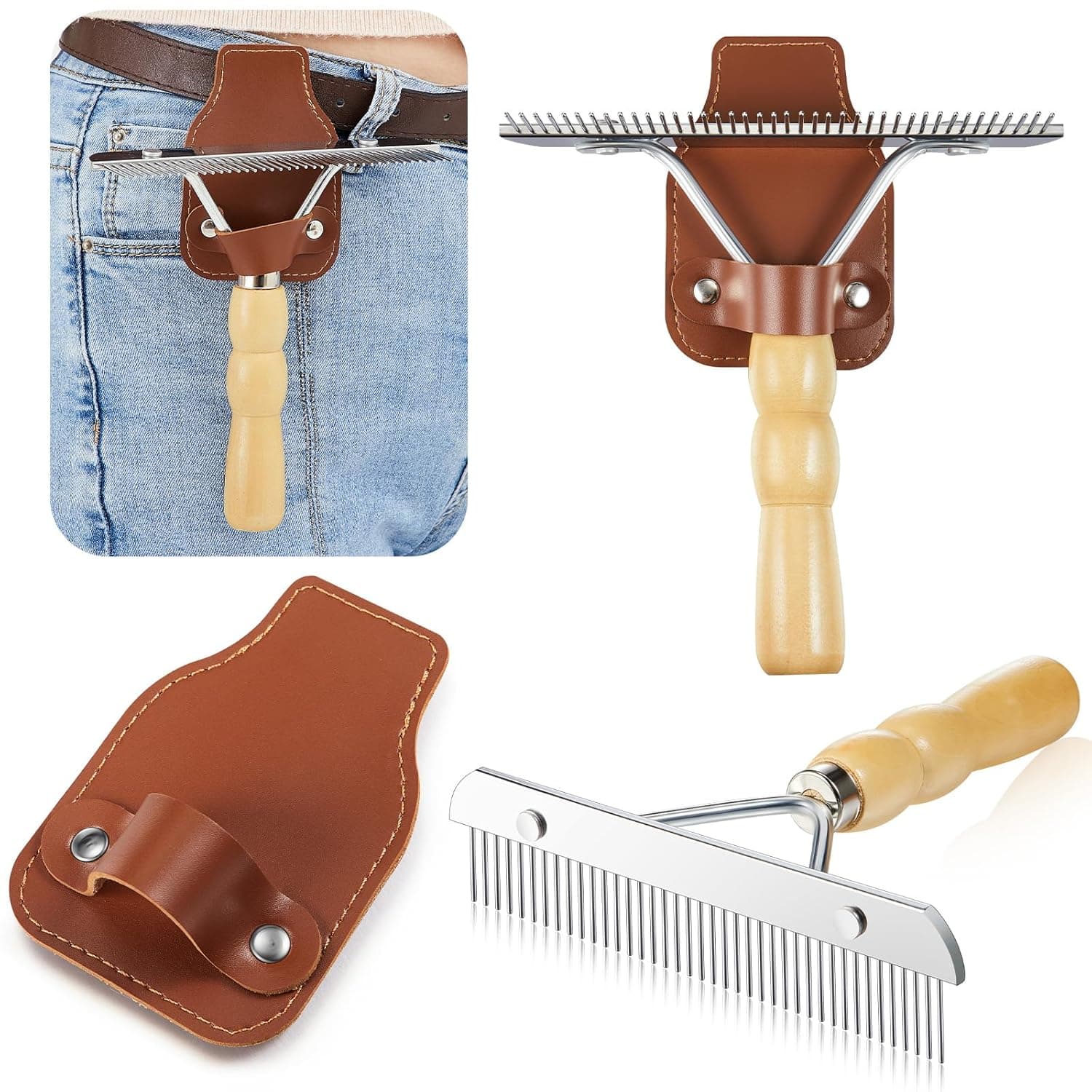 1 Set Cattle Show Comb Brush Holder Livestock Supplies for Cattle Horse Grooming Brush Show Comb with Wood Handle for Cow Livestock Brushes Pet Dog Cattlel Cows Goat Sheep, photo 1 of 6