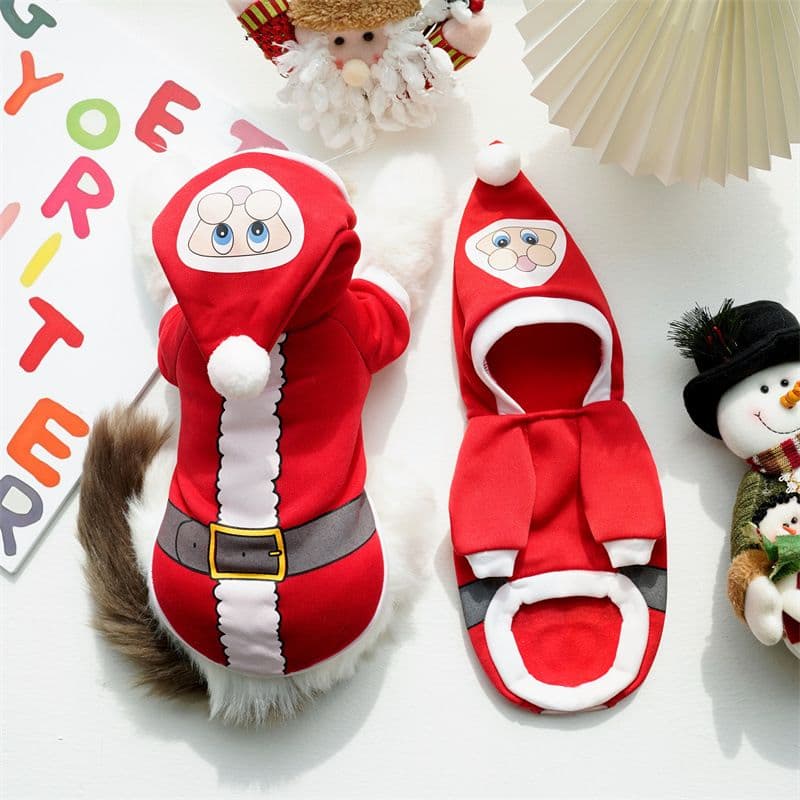 Christmas Pet Clothes Dog Cat Winter Cotton 144 cotton-padded coat - Christmas red bottom black belt XS, photo 1 of 7