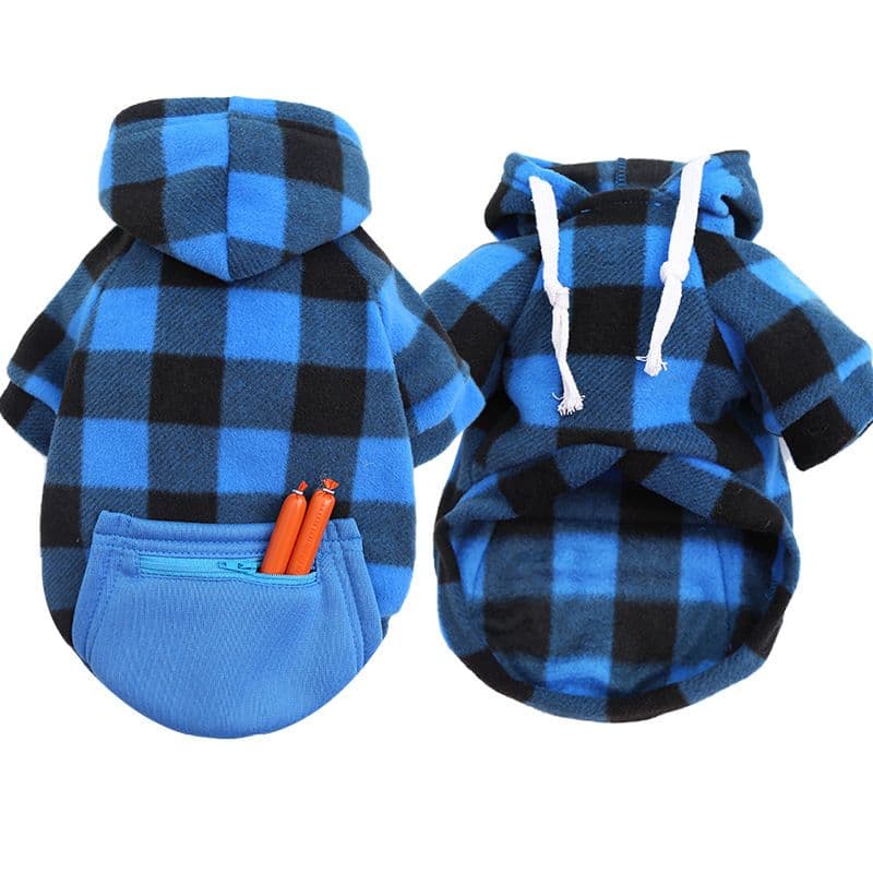 Wonderful Pet Sweater Plaid Zipper Pocket Wool Zipper Pocket Blue and Black L (chest circumference 47 back length 35cm), photo 1 of 7