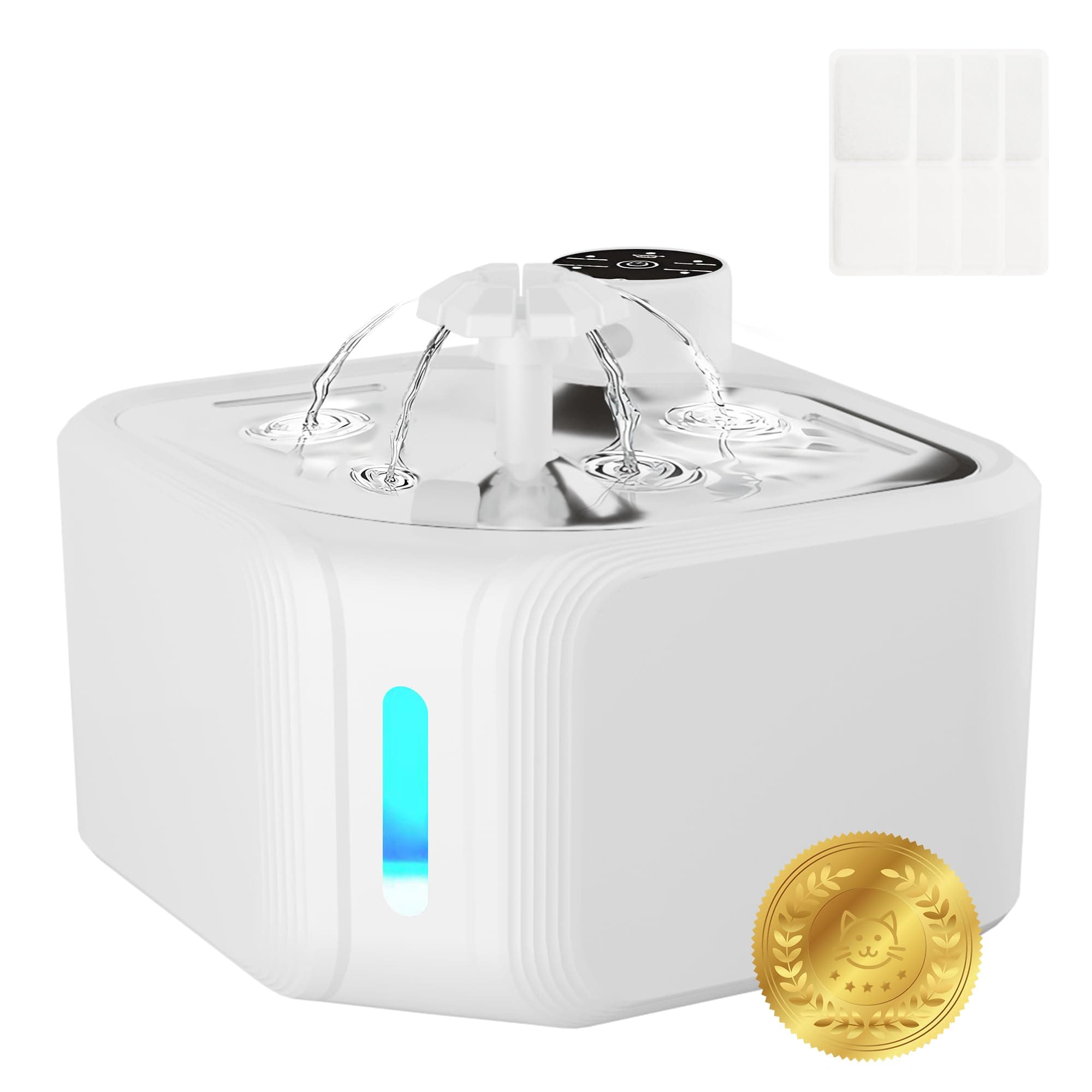 2.8 L Wireless Pet Water Fountain with 8 Filters, Quiet Automatic Drinking Bowl with LED Light for Cats and Dogs