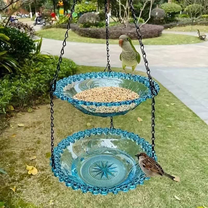 Easy Clean Hanging Bird Feeder - Double Layer Durable Plastic Design for Patios