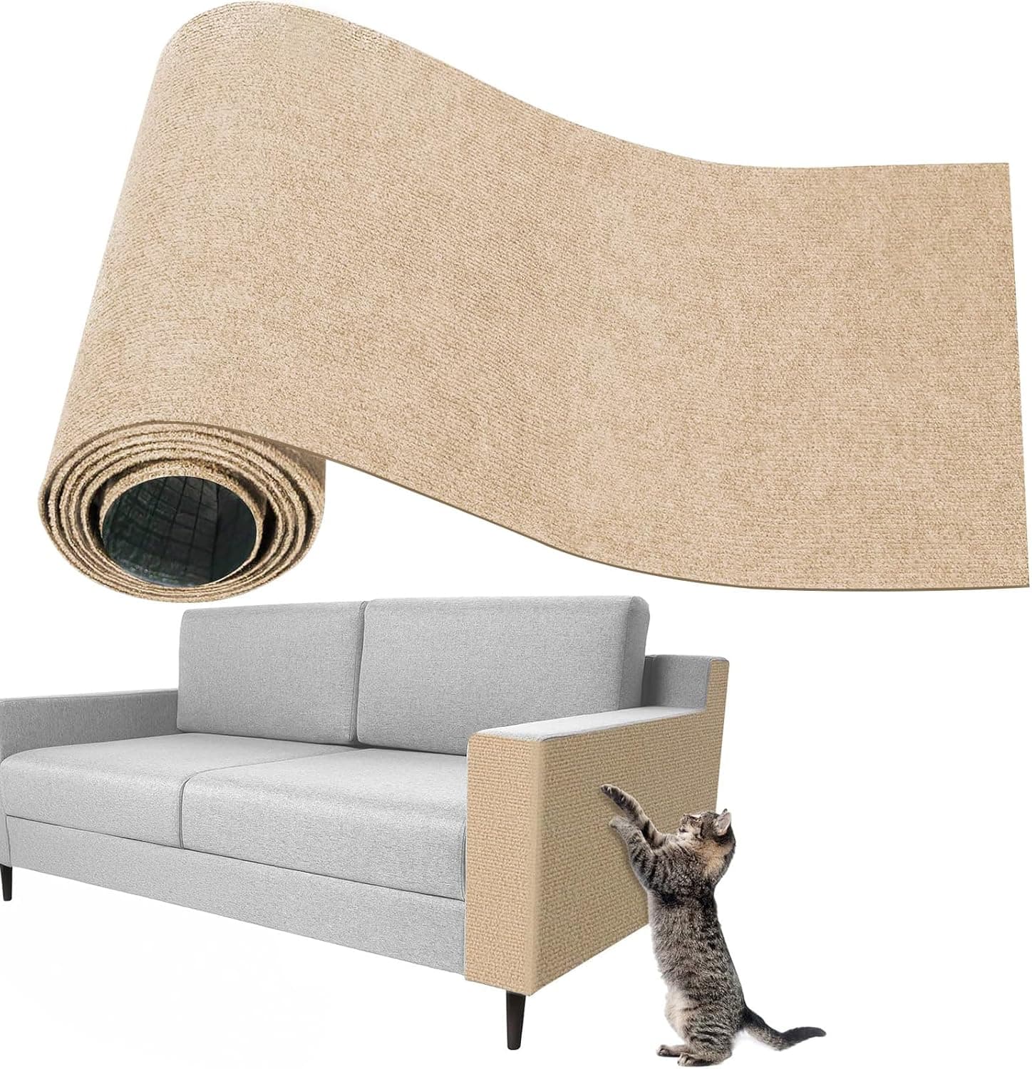 Cat Scratching Carpet,40x200 cmCat Climbing Pad,Self-Adhesive Cat Scratch Mat,Sticky Scratch Wall Mat, Furniture Protector for Floor Couch Sofa Door Corner(Khaki), photo 1 of 7