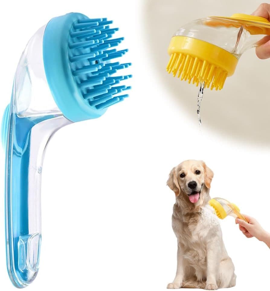 Pet Bath Brush with Shampoo Dispenser, 2025 New Dog Bath Brush Soft Silicone Bristle for Bathing Pets Grooming Massage Brush (Blue), photo 1 of 7