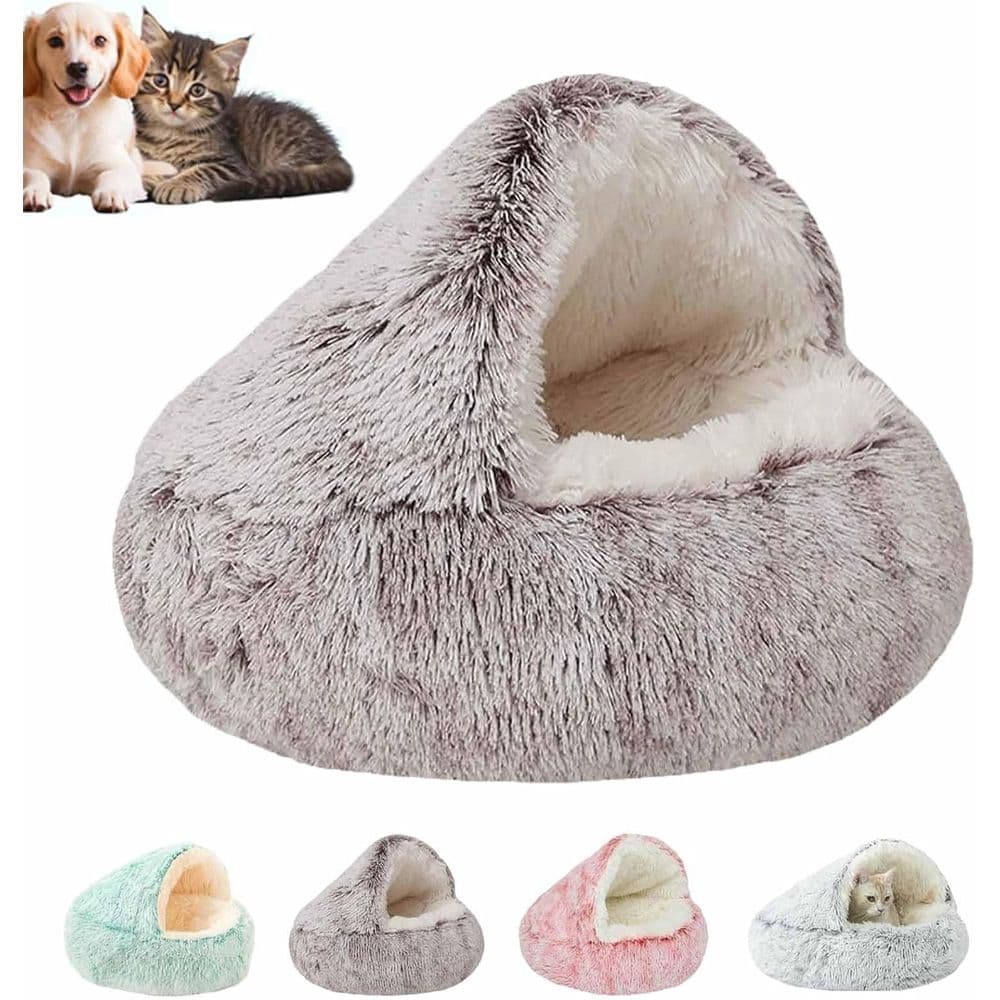 Cozy Cocoon Dog Bed with Hooded Cave Cover, Washable Anti-Slip Round Fluffy Bed for Small Medium Pets up to 10 kg Pets, Calming Plush Cat Cave, photo 1 of 5