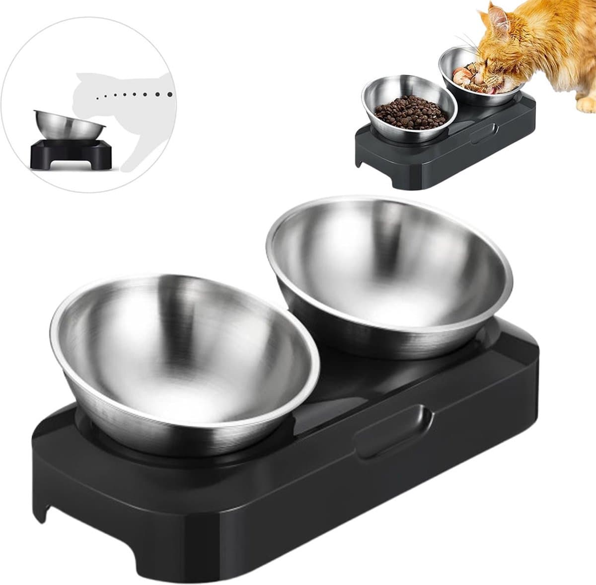 Pet Water & Food Set - 2 Pieces - BPA-Free - Dog Food Bowl - Cat Food Bowl - With Stand - Cat Food Bowls - Drinking Bowl - Double Food and Drinking Bowl - 2 in 1 Pet Bowl - Dog and Cat - Bowls Are Dishwasher Safe, photo 1 of 5