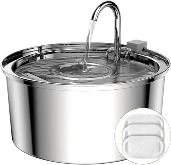Cat Water Fountain, 3.2L Stainless Steel Pet Water Fountain with Filters, Quiet Automatic Cat Water Dispenser Water Bowl, Includes 4 Replacement Filters for Cats & Dogs, photo 1 of 6