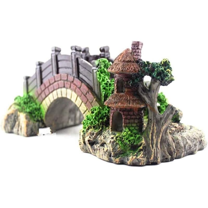 Aquarium Bridge Ornament,Fish Tank Landscape Decor Aquarium Resin Bridge Fish Tank Arch Pavilion Tree Garden Aquarium, photo 1 of 4