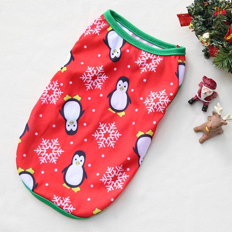Christmas Pet Clothes Dog Cat Winter Cotton 144 cotton-padded coat - Vest Christmas red background bl